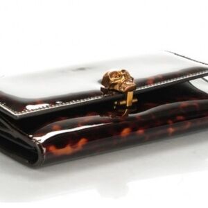 🔥 Alexander McQueen Brown and Gold Clutch Wallet with Tortoiseshell Pattern 🔥